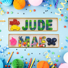 Load image into Gallery viewer, Two Shaped Crayons PLUS Blues/Greens and Confetti Crayon Letters- Variety Of Colors